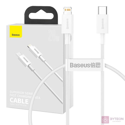 USB-C kábel a Lightning Baseus Superior sorozathoz, 20 W, PD, 0,25 m (fehér)