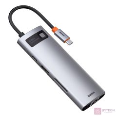   Baseus Metal Gleam Series 8 az 1-ben hub, USB-C - 3x USB 3.0 + HDMI + USB-C PD + Ethernet RJ45 + microSD / SD