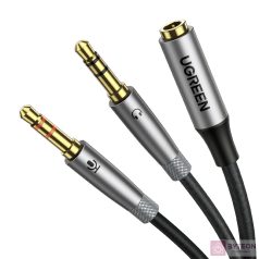   UGREEN AV193 AUX audio splitter fejhallgató + mikrofon 3,5 mm-es mini jack kábelhez (szürke)