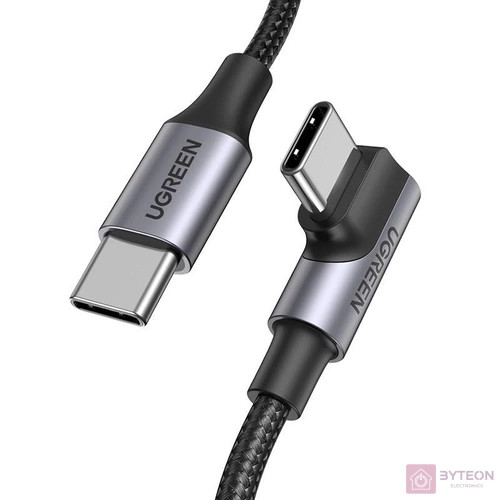 USB-C-USB-C kábel, ferde UGREEN US334 5A, PD 100W, 1m (fekete)