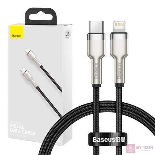 USB-C kábel a Lightning Baseus Cafule-hez, PD, 20 W, 0,25 m (fekete)