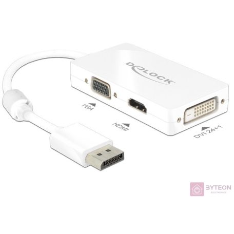 Delock Displayport 1.1 male -> VGA / HDMI / DVI  female passzív - Fehér
