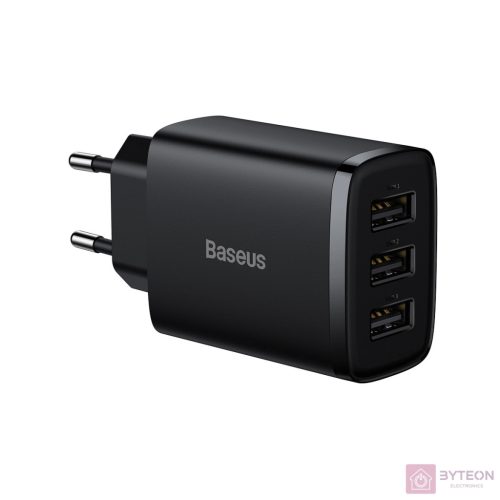 Baseus kompakt gyorstöltő, 3x USB, 17W (Fekete)
