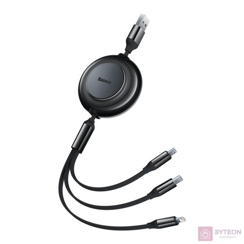 Baseus Bright Mirror 2, 3 az 1-ben Mikro USB / Lightning / USB-C kábel, 3.5 A, 1.1 m (fekete)