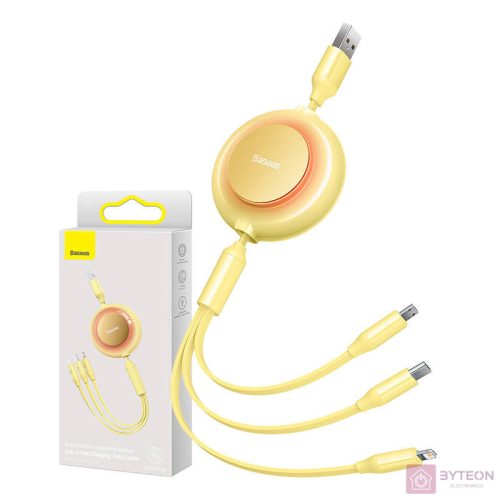 Baseus Bright Mirror 2, 3 az 1-ben Mikro USB / Lightning / USB-C kábel, 3.5 A, 1.1 m (sárga)