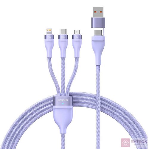 Baseus Flash Series 2, 3 az 1-ben USB kábel, USB-C / Micro USB / Lightning, 100W, 1.2m (lila)