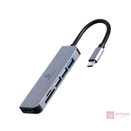 GEMBIRD A-CM-COMBO6-02 Multi Port Adapter USB Type C 6in1 Hub + HDMI + card reader