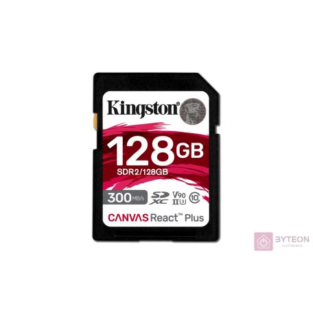 KINGSTON 128GB Canvas React Plus SDXC UHS-II 300R/260W U3 V90 for Full HD/4K/8K