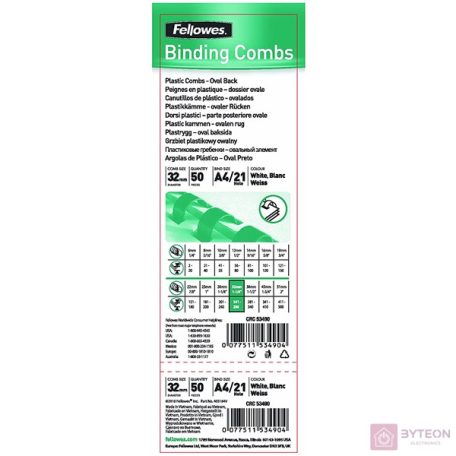FELLOWES PLASTIC COMB O/BACK 32MM BLACK A4 50PK
