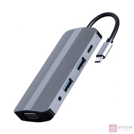 GEMBIRD A-CM-COMBO8-02 USB Type C 8in1 multi port adapter Hub + HDMI + VGA + PD + card reader + stereo audio silver