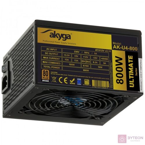 AKYGA ATX Power Supply 800W AK-U4-800 P4+4 PCI-E 6 pin 6+2 pin 6x SATA APFC 80+ bronze FAN 12cm