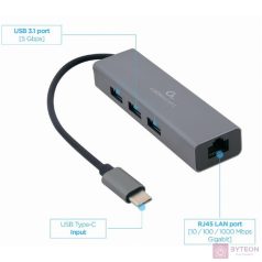   GEMBIRD A-CMU3-LAN-01 USB-C Gigabit network adapter with 3-port USB 3.1 hub