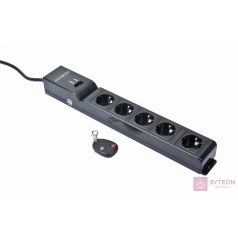  ENERGENIE EG-SP5-U6B-RM Remote controlled 5 socket surge protector 5x Schuko 2x USB black