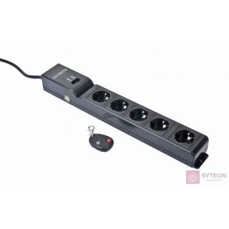 ENERGENIE EG-SP5-U6B-RM Remote controlled 5 socket surge protector 5x Schuko 2x USB black