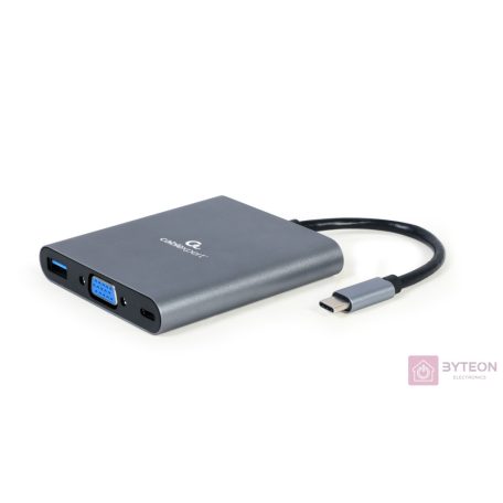 GEMBIRD A-CM-COMBO6-01 Multi Port Adapter USB Type C 6in1 Hub3.1 HDMI VGA PD card reader stereo audio space grey