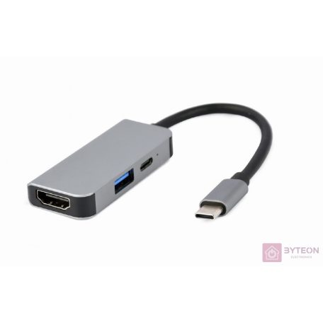 GEMBIRD A-CM-COMBO3-02 Multi Port Adapter USB type C 3in1 USB port + HDMI + PD silver