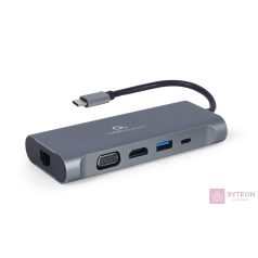   GEMBIRD A-CM-COMBO7-01 Multi Port Adapter USB Type C Hub3.0 HDMI VGA PD card reader stereo audio space grey