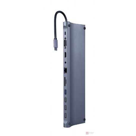 GEMBIRD A-CM-COMBO11-01 USB Type C 11in1 multi port adapter USB hub + HDMI + VGA + PD + card reader + LAN + 3.5 mm audio space grey