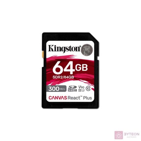 KINGSTON 64GB Canvas React Plus SDXC UHS-II 300R/260W U3 V90 for Full HD/4K/8K