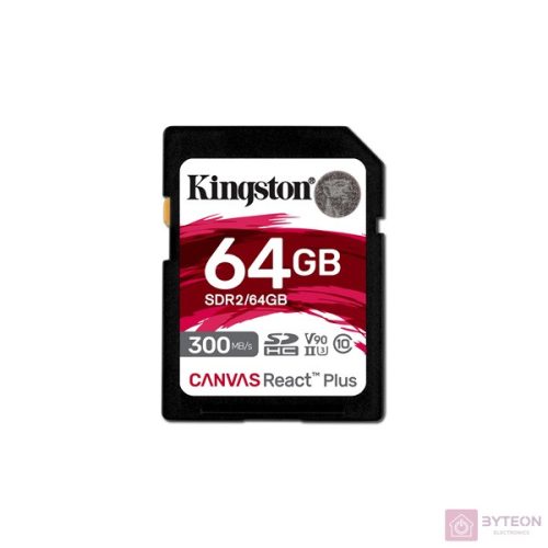 KINGSTON 64GB Canvas React Plus SDXC UHS-II 300R/260W U3 V90 for Full HD/4K/8K