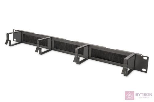DIGITUS 1U cable management panel with brush entries 4x aluminum cable rings 44x60mm color black RAL 9005