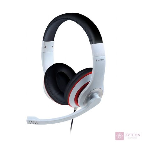 GEMBIRD MHS-03-WTRDBK Stereo headset with microphone black and white color with red ring