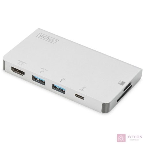 DIGITUS USB Multiport Travel Dock 6-Port 4K HDMI 2x USB-C 2x USB3.0 MicroSD SD/MMC silver