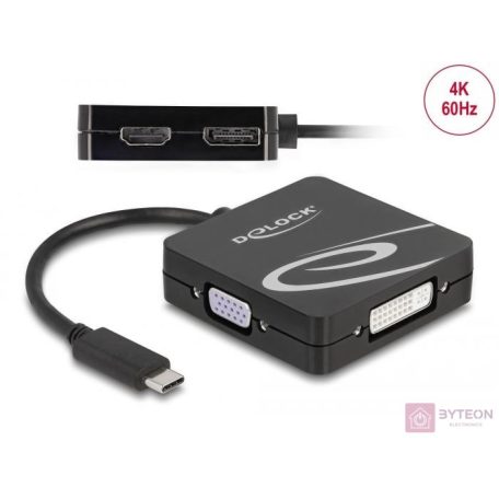 Delock USB Type-C átalakító egy VGA, DVI, HDMI vagy DisplayPort kijelzőhöz