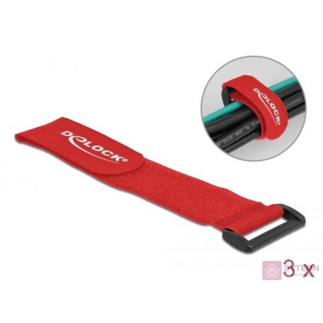 Delock Befűzős kábelkötegelő tépőzárral hossza 280 mm, szélessége 38 mm, 3 db. Piros
