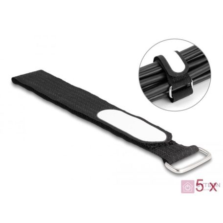 Delock Tépőzáras kábelkötegelő horoggal és feliratozható felülettel Hx 305 mm és Sz 25 mm 5 db. fekete