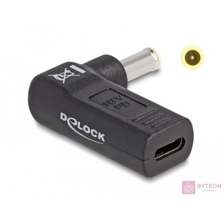 Delock Laptop töltőkábel adapter USB Type-C anya - Samsung 5,5 x 3,0 mm apa 90 fokban hajlított