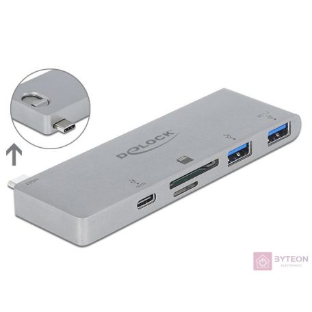 Delock 3 portos elosztó és 2 bemenetes kártyaolvasó MacBook-hoz 3.0 PD-vel és mozgatható (behúzható)