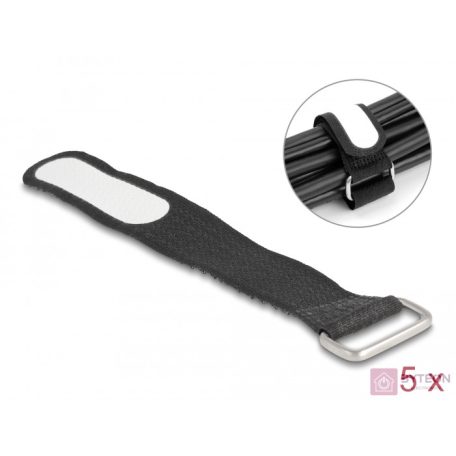 Delock Tépőzáras kábelkötegelő horoggal és feliratozható felülettel Hx 127 mm és Sz 20 mm 5 db. fekete