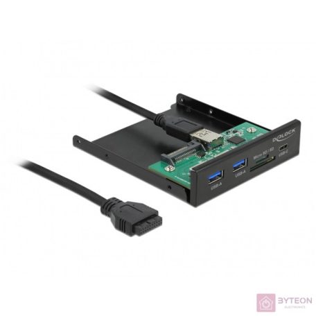 Delock 3.5 , 3.2 Gen 1 USB elülső panel 1 x USB Type-C + 2 x A-típusú USB + SD és Micro SD csatlako