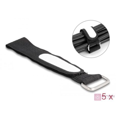 Delock Tépőzáras kábelkötegelő horoggal és feliratozható felülettel Hx 203 mm és Sz 20 mm 5 db. fekete