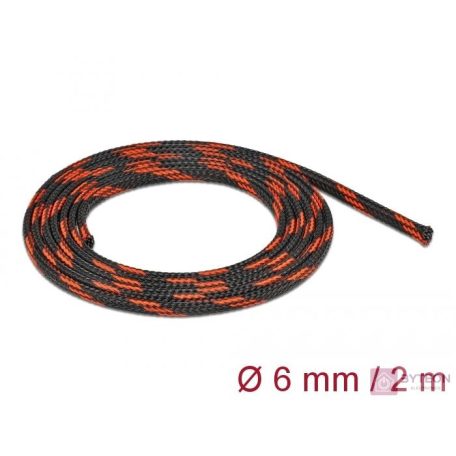 Delock Fonott kábelharisnya nyújtható 2 m x 6 mm fekete-piros
