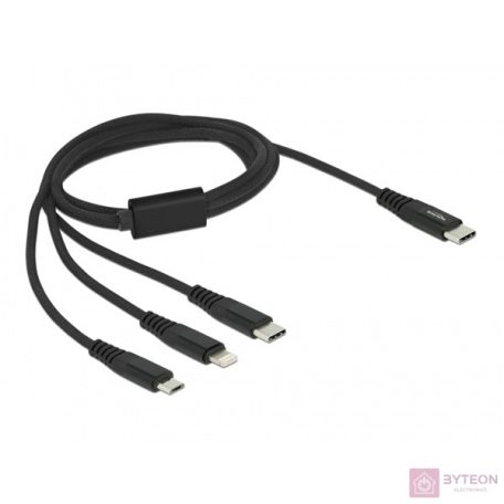Delock 1 m hosszú, USB töltő kábel 3 az 1 USB Type-C apa Lightning -, Micro USB- és USB Type-C csa