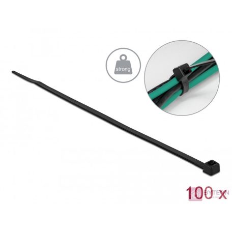 Delock Kábelkötöző magas szakítószilárdsággal hossza 300 x szélessége 4,8 mm, 100 db. Fekete