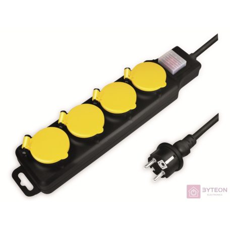 Logilink Aljzat 4-es + kapcsoló, 4x CEE 7/3, kültéri, 1,5 m, fekete/sárga