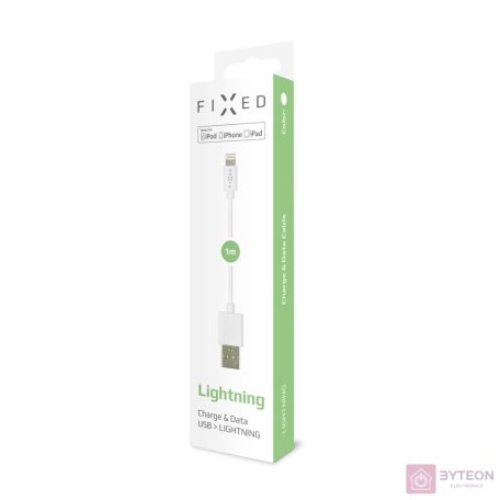 FIXED Data and charging cable with USB/Lightning connectors, 1 meter, MFI certified, 20W Fehér