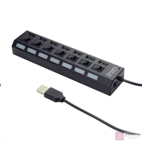 Gembird UHB-U2P7-03 USB 2.0 powered 7-port hub with switches Black
