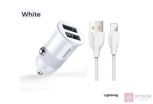 Joyroom C-A06 3.1A 2xUSB Autós Töltőfej + Micro USB 1M Adatkábel White