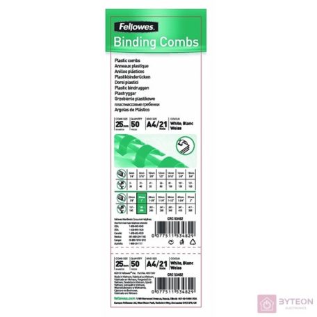 Fellowes 25 mm műanyag spirál 181-200 laphoz - Fekete (50 db / csomag)