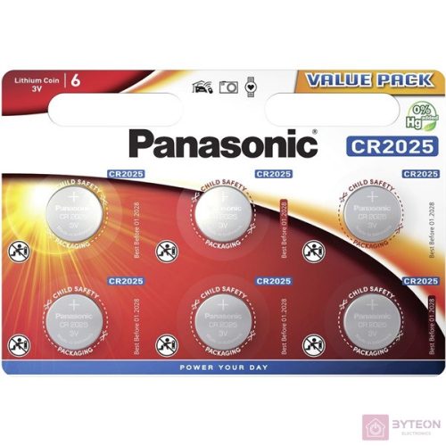 Panasonic CR2025 Lítium Gombelem (6db/csomag)