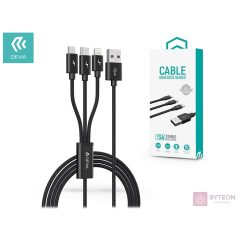   Devia Gracious Series 3in1 USB apa - Lightning/microUSB/USB-C apa Töltő- és adatkábel 1.2m - Fekete