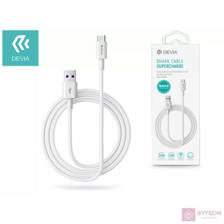 Devia Shark Supercharge USB-A apa - USB-C apa Töltő- és adatkábel 1.5m - Fehér