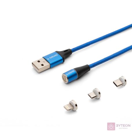 Savio USB 2.0 A - USB C/Micro USB/Lightning kábel 2m - Kék