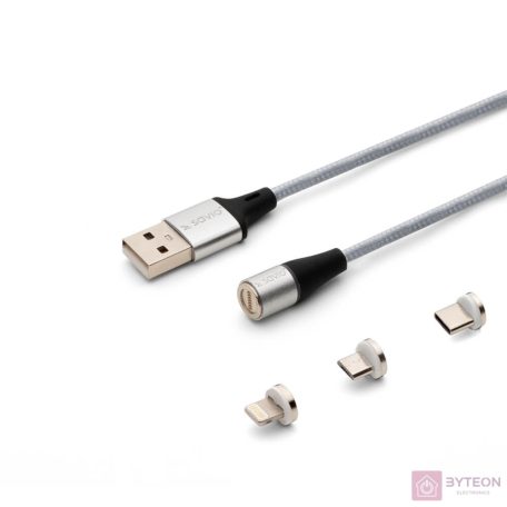 Savio USB 2.0 A - USB C/Micro USB/Lightning kábel 1m - Ezüst