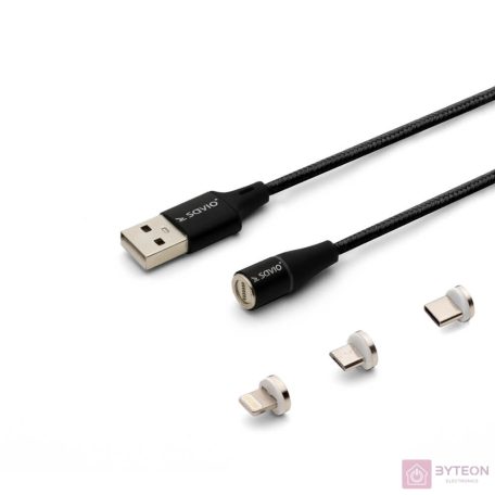 Savio USB 2.0 A - USB C/Micro USB/Lightning kábel 1m - Fekete