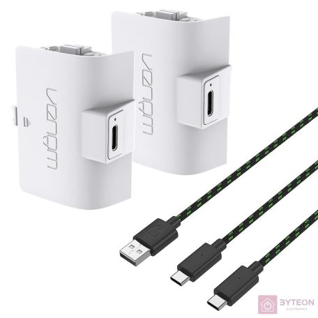 Venom VS2874 2db Nagy kapacitású újratölthető akkumulátor (1100mAh) - Fehér + 3m Töltőkábel